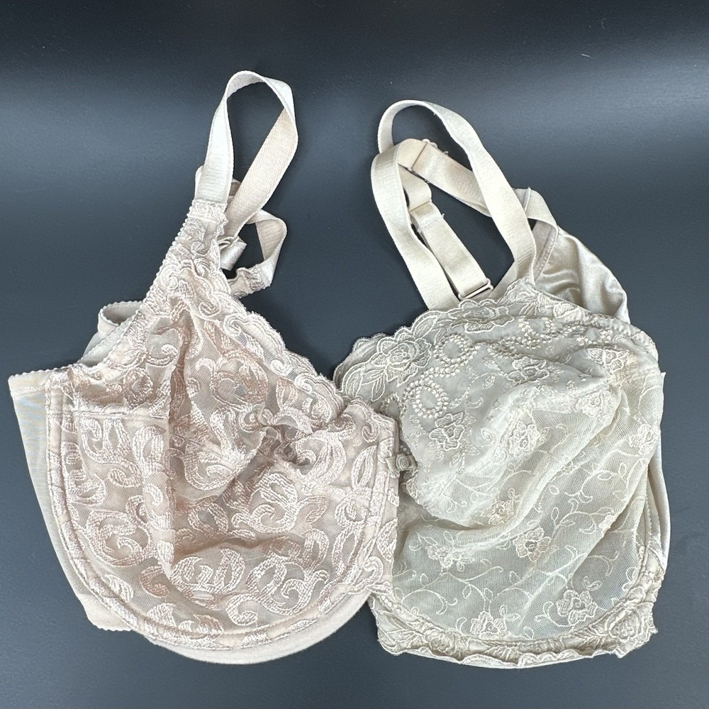 2 Wacoal Full Figure Underwire Bra 40DDD Lace Nude Beige Pink Embroidered MM07